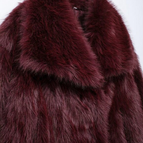 Burgundy Casual Women's Ladies Luxury Coat Warm Fluffy faux fur Coat - Picture 5 of 8